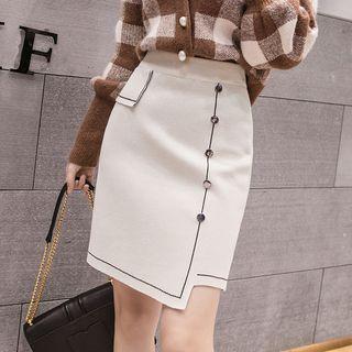 Buttoned Asymmetric Pencil Skirt