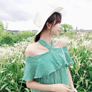 Boatneck Striped Halter Mini Dress