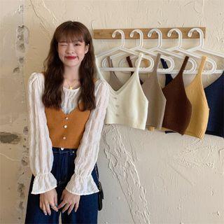 Cropped Knit Camisole Top / Long-sleeve Plain Top