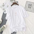 Letter Embroidered Elbow-sleeve T-shirt White - One Size