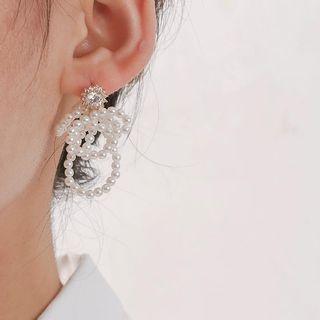 Rhinestone Faux Pearl Fringed Earring 1 Pair - Stud Earrings - White & Gold - One Size