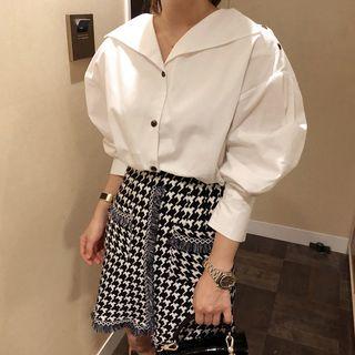 Puff-sleeve Tie-back Blouse