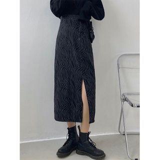 Printed Side-silt Denim Midi Pencil Skirt