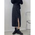 Printed Side-silt Denim Midi Pencil Skirt