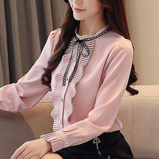 Tie-neck Pleated-trim Shirt