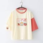 Color Block Cartoon Print Cutout T-shirt