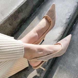 Genuine Leather Mesh Panel High Heel Sandals