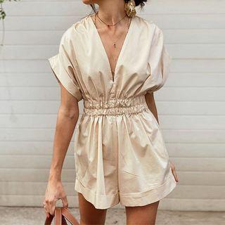 Short-sleeve Shirred Romper