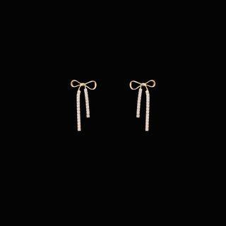 Rhinestone Bow Drop Earring 1 Pair - S925 Silver Needle Earrings - One Size