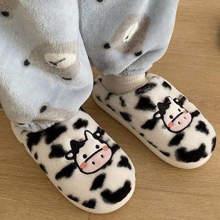 Milk Cow Print Fleece Slippers