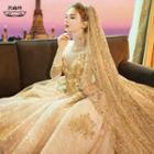 Embroidered Long-sleeve Ball Gown