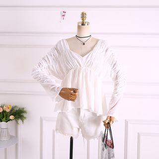 Plain Frill Sleeve Cropped Blouse