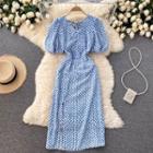 V-neck Open-back Puff-sleeve Dots Dress