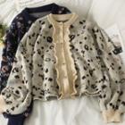 Patchwork Ruffle-trim Crew-neck Cardigan