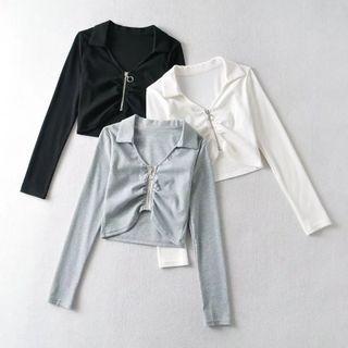 Long Sleeve Zip-up Crop T-shirt