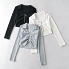 Long Sleeve Zip-up Crop T-shirt