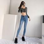 Slit-hem High-waist Skinny Jeans