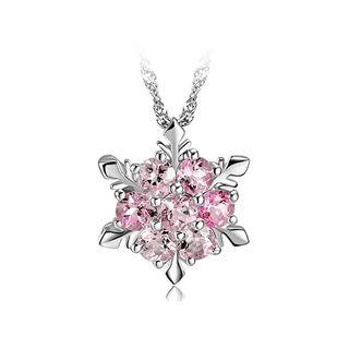 925 Sterling Silver Snowflake Pendant With Pink Austrian Element Crystal And Necklace