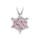 925 Sterling Silver Snowflake Pendant With Pink Austrian Element Crystal And Necklace