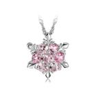 925 Sterling Silver Snowflake Pendant With Pink Austrian Element Crystal And Necklace