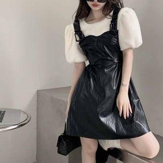 Short-sleeve Mock Two Piece Dress / Mock Neck Top