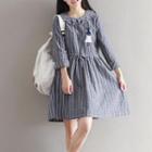 Pinstriped Long-sleeve Collared Dress