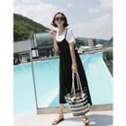 Inset T-shirt Spaghetti-strap Long Dress