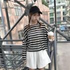 Striped Long Sleeve T-shirt / Plain Wide Leg Shorts