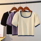 Contrast Trim Puff-sleeve Top