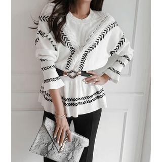 Stitched Peplum Cable-knit Top Ivory - One Size