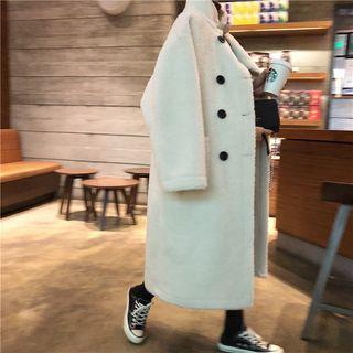 Fleece Double-breasted Long Coat Off-white - One Size