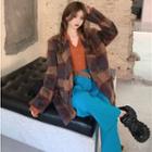 Plaid Loose-fit Jacket / Plain Long-sleeve Knit Top / Loose-fit Pants