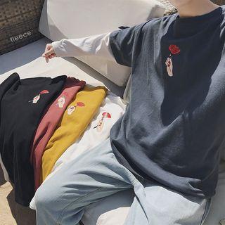 Mock Two-piece Rose Print Long-sleeve T-shirt