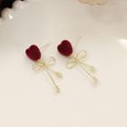 Heart Flannel Bow Rhinestone Alloy Dangle Earring 1 Pair - Red Heart - Gold - One Size