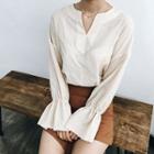 Bell-sleeve V-neck Blouse