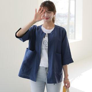 Pocket-detail Zip-up Linen Blend Jacket
