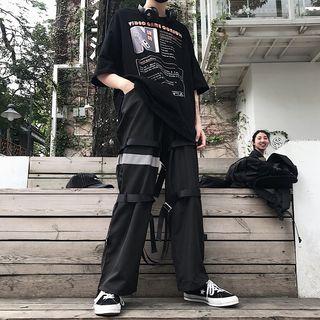 Reflective Trim Straight Cut Pants