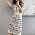 Short-sleeve Floral Knit Dress