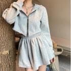 Zip-up Cropped Hoodie / Mini A-line Skirt
