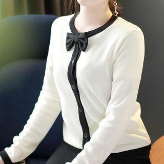 Contrast-trim Bow-front Cardigan