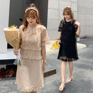 Short-sleeve Frill Trim Lace Shift Dress