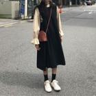 Smocked Cuff Plain Shirt / Plain A-line Pinafore Dress