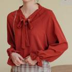 Bow Accent Blouse Red - One Size