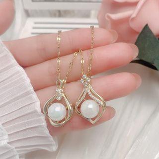 Rhinestone Faux Pearl Pendant Stainless Steel Necklace