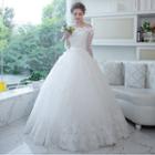 Lace Trim Off Shoulder Wedding Ball Gown