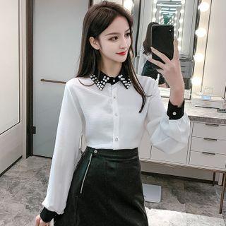 Color Block Faux-pearl Detail Blouse