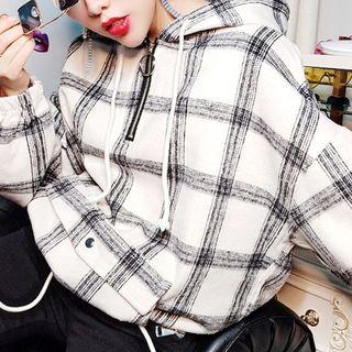Plaid Hoodie White - One Size