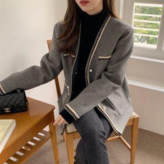 Contrast Trim Jacket Gray - One Size