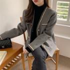 Contrast Trim Jacket Gray - One Size