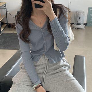 V-neck Button Long-sleeve T-shirt